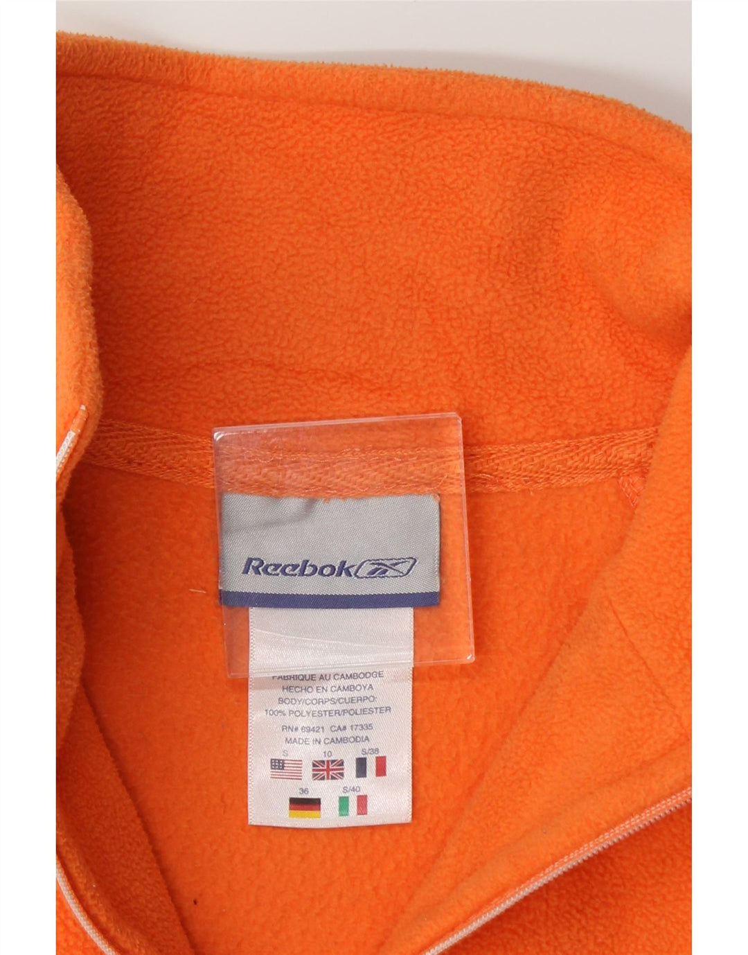 REEBOK Womens Oversized Zip Neck Fleece Jumper UK 10 Small Orange Vintage Reebok and Second-Hand Reebok from Messina Hembry 