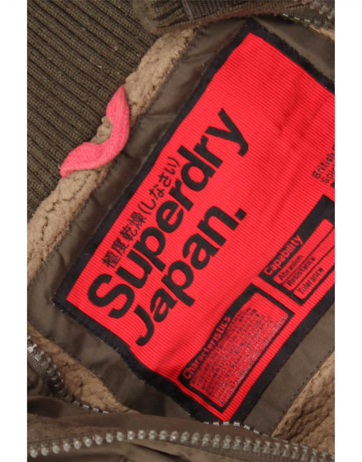 Superdry Womens Hooded Windbreaker Jacket UK 16 Large Khaki Polyester