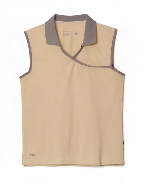 Ping Polo sin mangas para mujer UK 40 Large Off White Colourblock Nylon