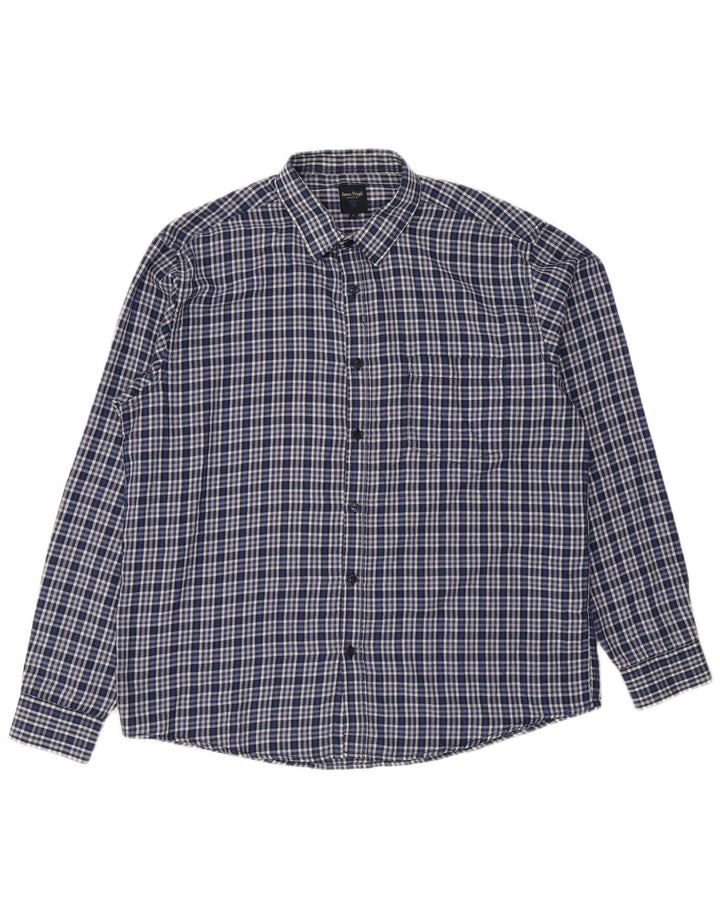 James Pringle Mens Flannel Shirt Large Blue Check Polyester