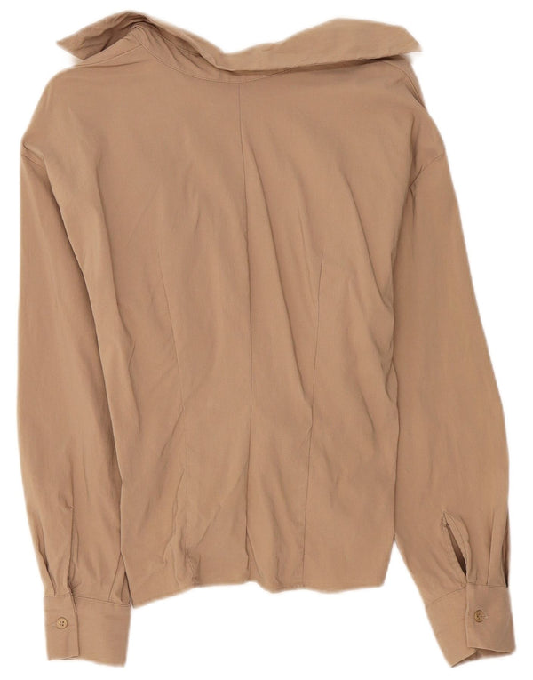 Zara Dame Langærmet Bluse Top UK 6 XS Beige Viscose