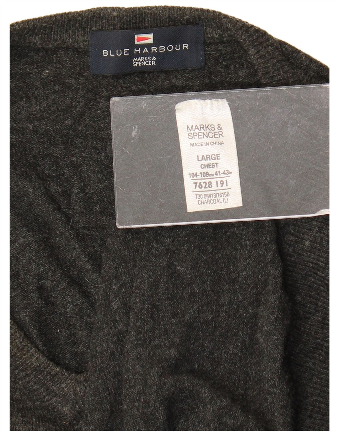 Maglione da uomo Marks & Spencer con scollo a V blu Harbour, grande acrilico grigio
