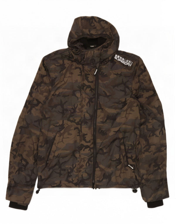 Superdry Mens Hooded Rain Jacket UK 42 XL Multicoloured Camouflage Nylon