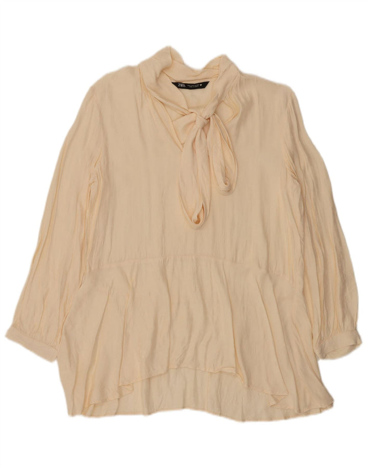 Zara Womens Front Tie Oversized Blouse Top UK 10 Small Off White
