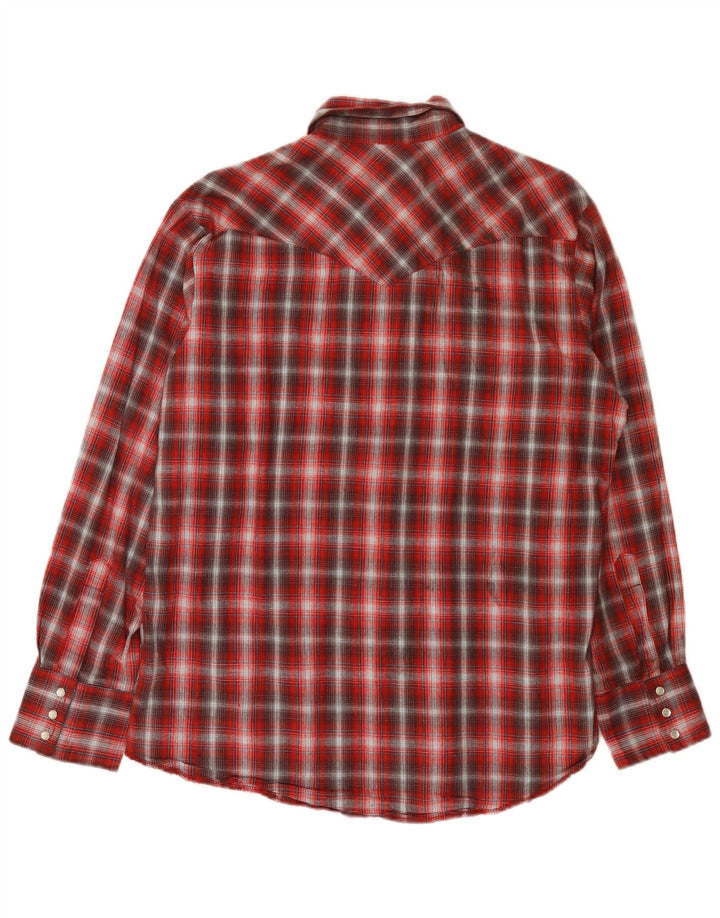 Wrangler Mens Western Flannel Shirt Large Red Check Cotton
