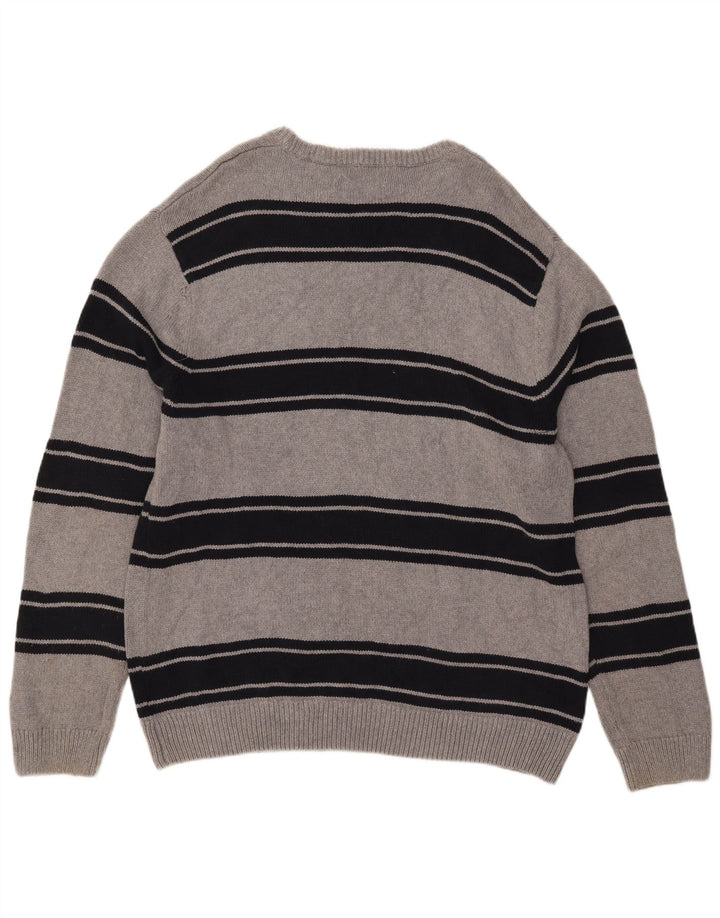 Chaps Herre rund hals sweater XL grå stribet bomuld