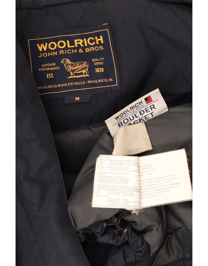 Woolrich Womens Hooded Padded Jacket UK 14 Medium Navy Blue Cotton