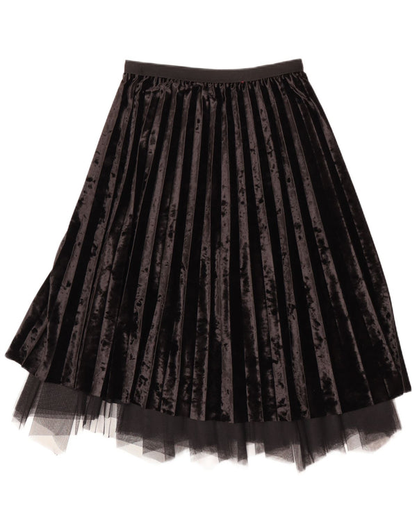 Vintage Womens Velvet Pleated Skirt W28 Medium Black