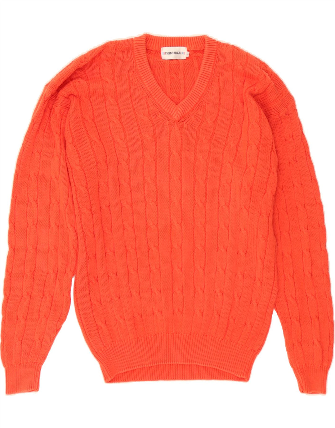 ENARA MAGLIE Mens V-Neck Jumper Sweater Large Orange Vintage Enara Maglie and Second-Hand Enara Maglie from Messina Hembry 