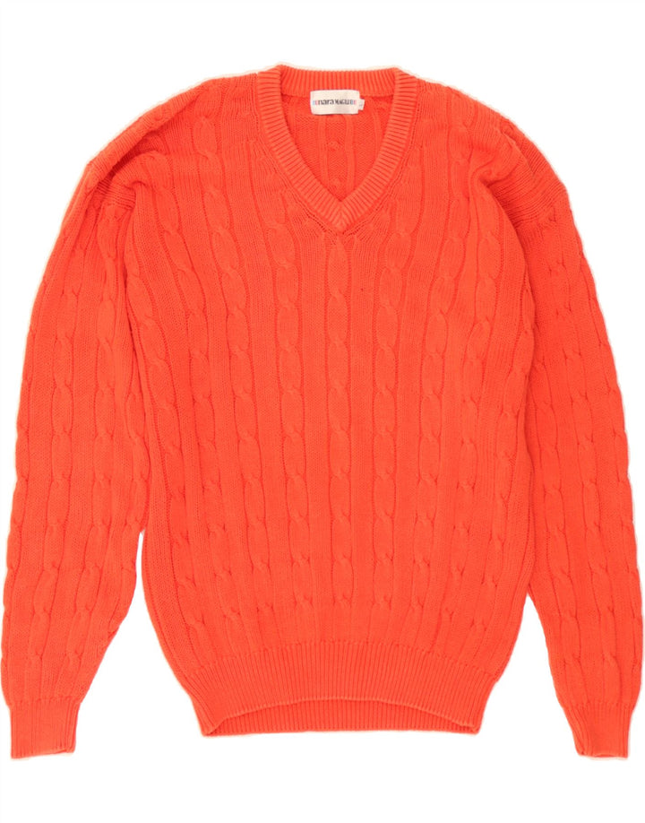ENARA MAGLIE Mens V-Neck Jumper Sweater Large Orange Vintage Enara Maglie and Second-Hand Enara Maglie from Messina Hembry 