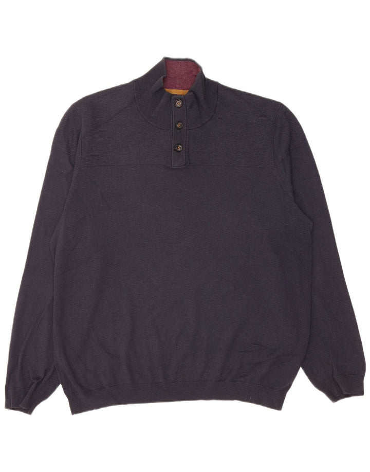 Ted Baker Mens Button Neck Jumper Sweater Size 6 2XL Navy Blue Wool