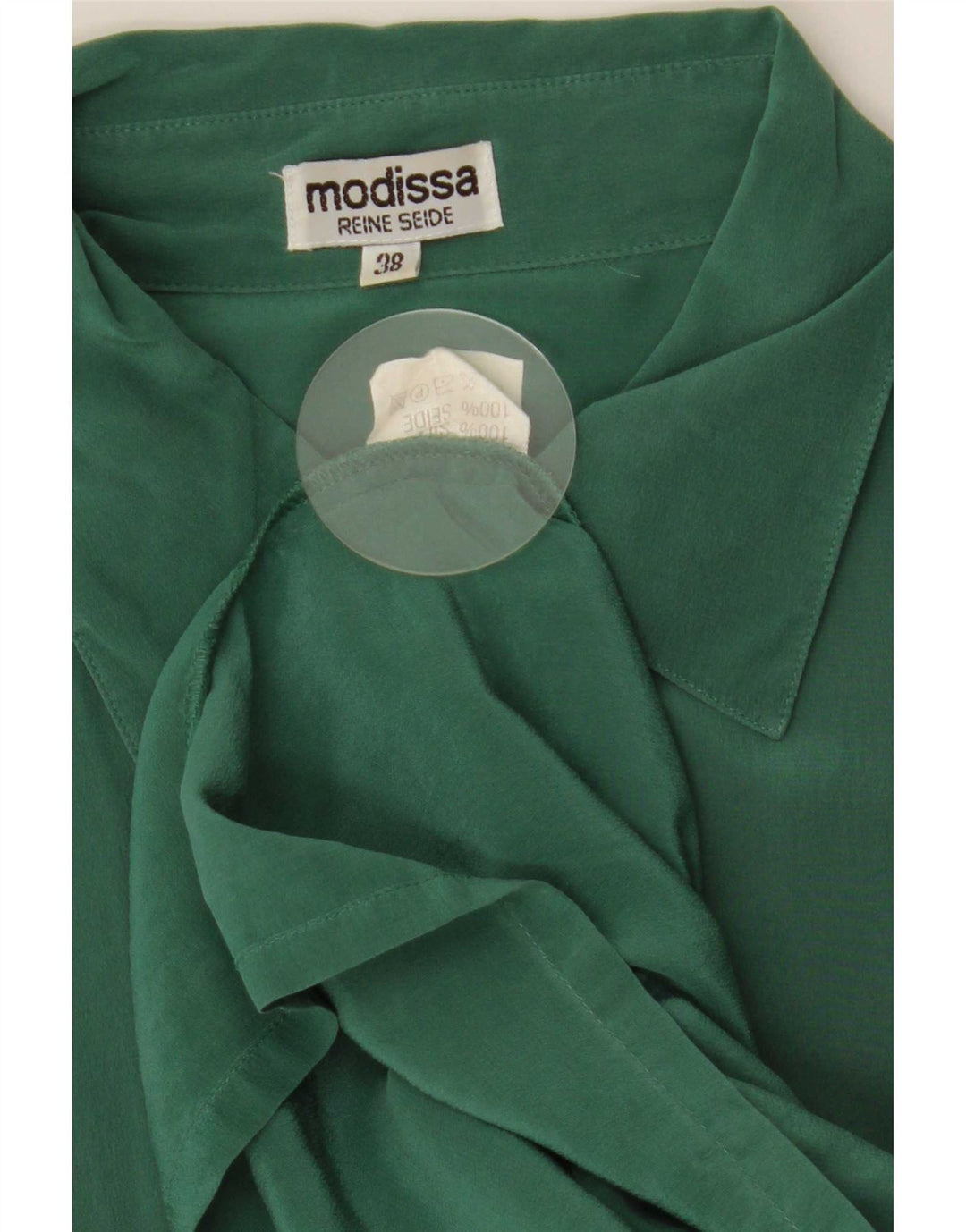 Reine Seide Dameskjortebluse EU 38 Medium Grøn Silke