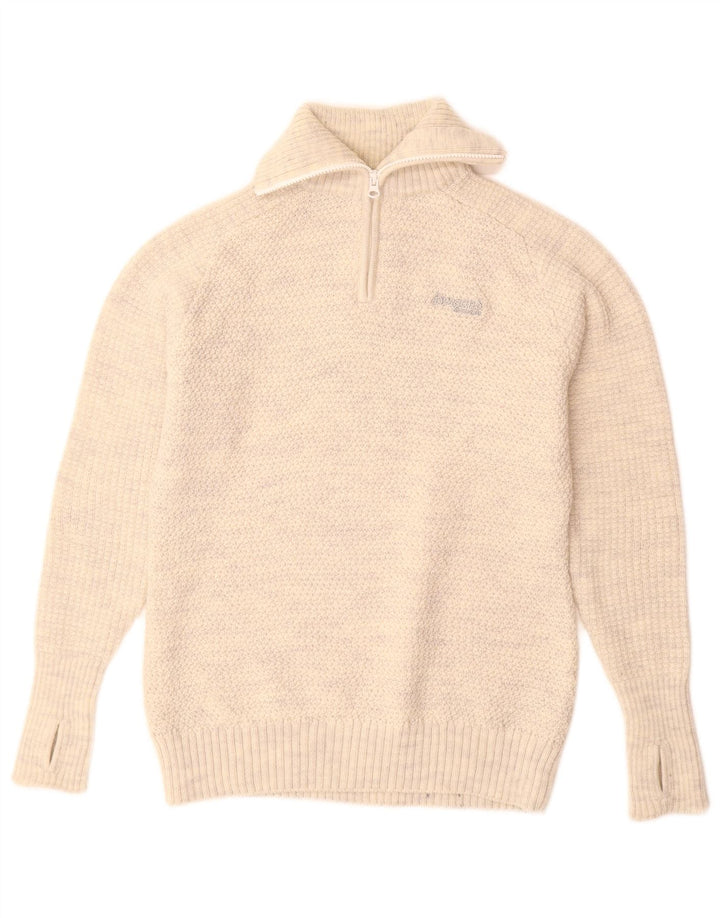 Bergans Mens Zip Neck Jumper Sweater Medium Beige Flecked Merino Wool