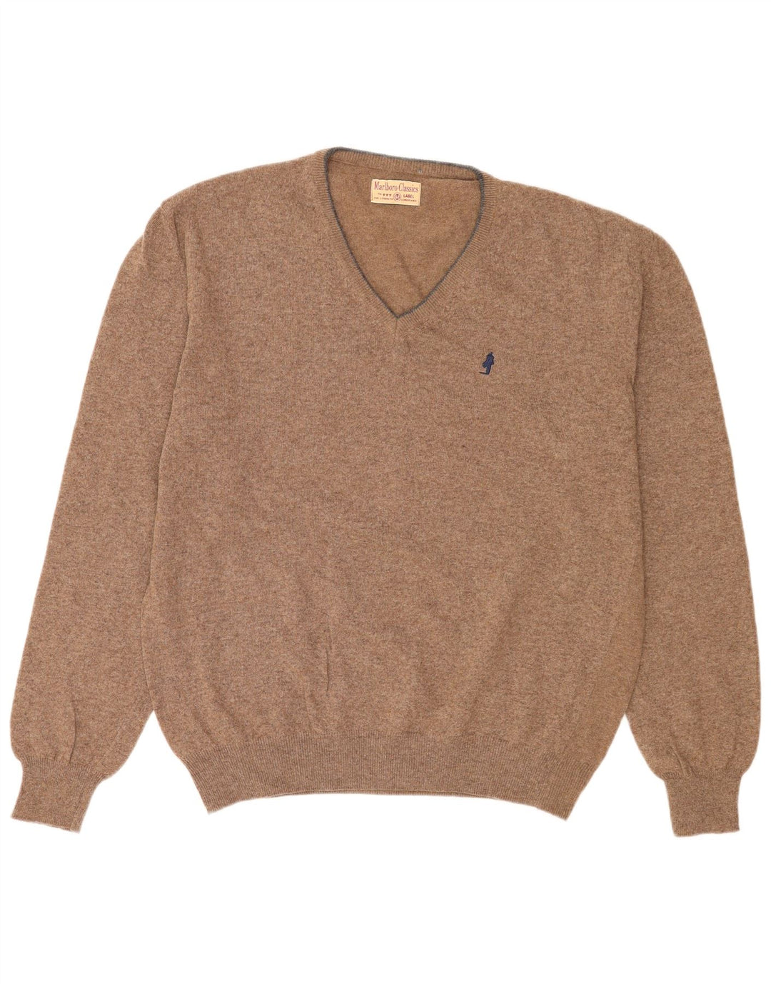 Marlboro Classics Mens V-Neck Jumper Sweater XL Beige Wool