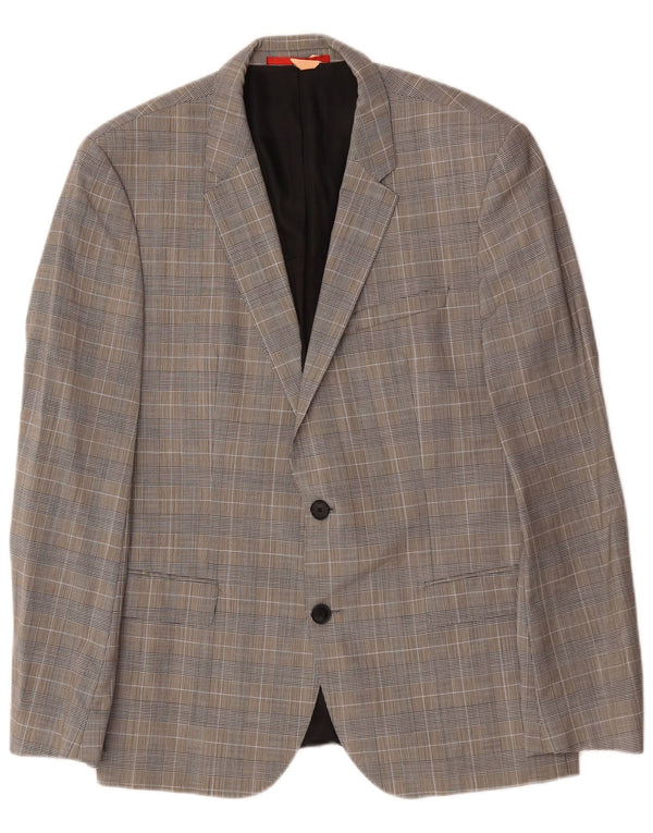 Hugo Boss Herren-Blazer mit 2 Knöpfen, EU 52, XL, graue Wolle mit Hahnentrittmuster