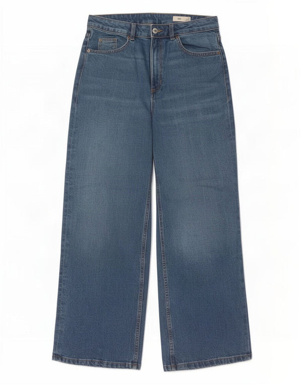 Marks & Spencer Womens High Waist Wide Leg Jeans UK 14 Large W32 L30 Blue