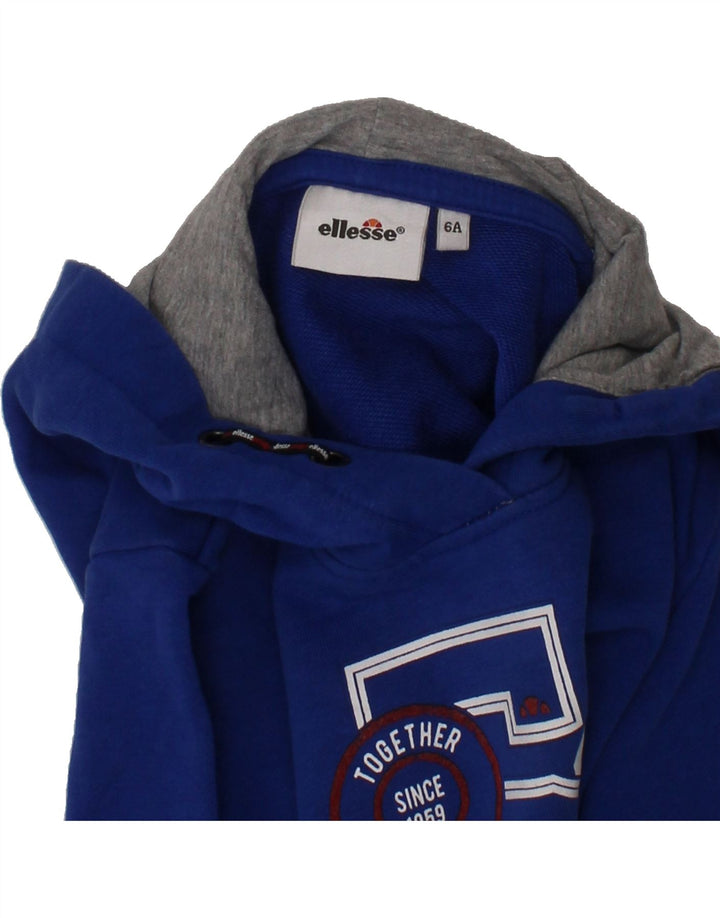 ELLESSE Girls Graphic Hoodie Jumper 5-6 Years Blue Cotton Vintage Ellesse and Second-Hand Ellesse from Messina Hembry 
