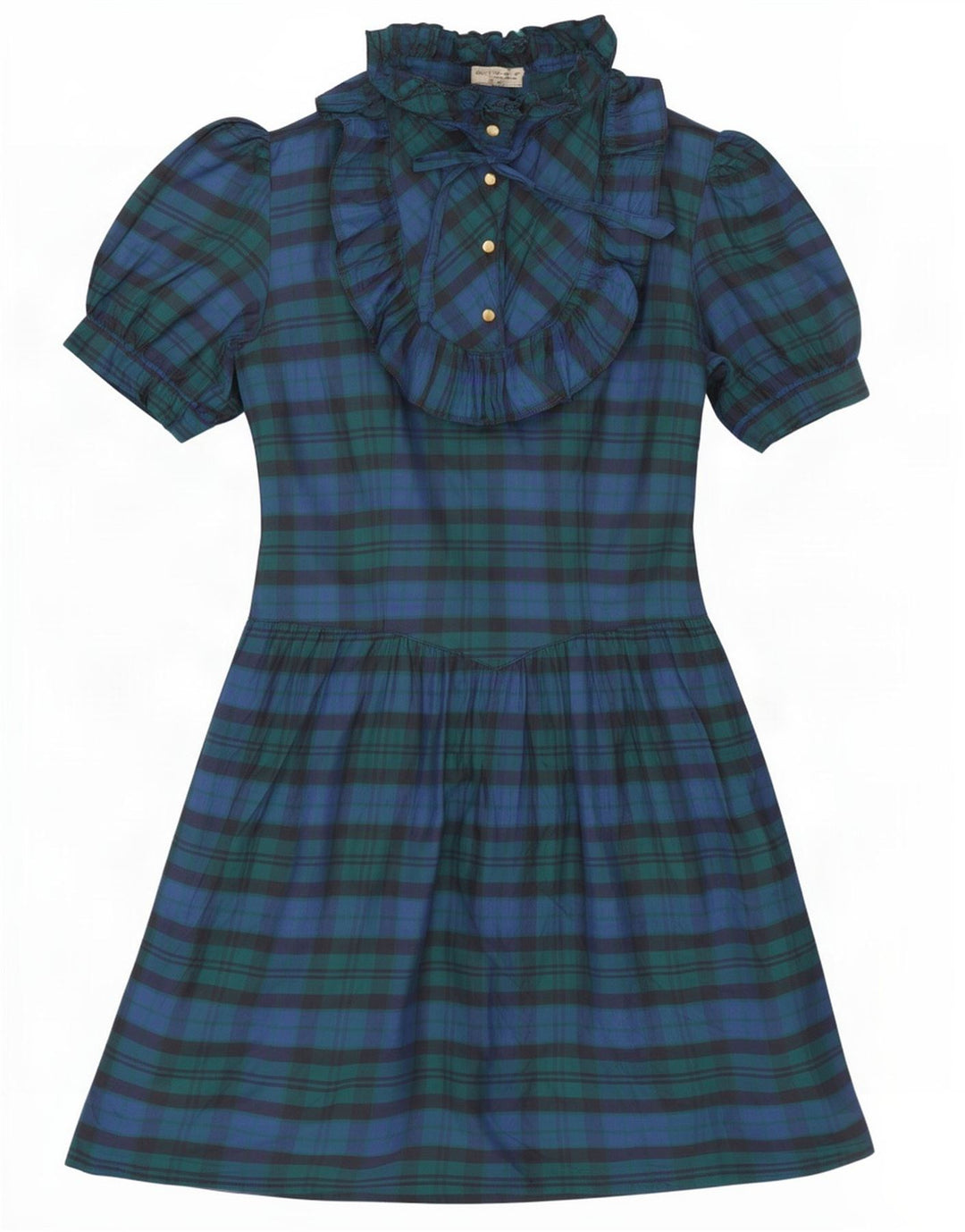 Abito vintage da donna a trapezio con volant sul davanti IT 42 Seta a quadri blu navy medio
