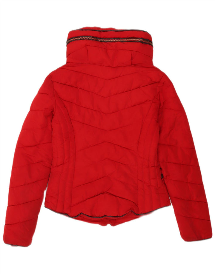 Zara Womens Hooded Padded Jacket UK 6 XS Red Polyester