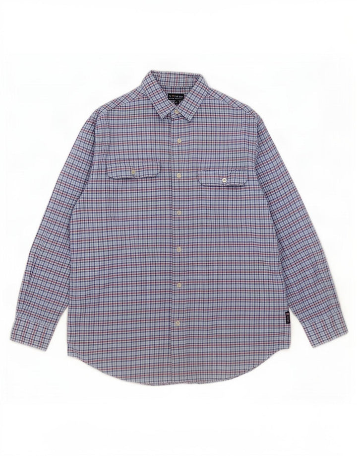 Chaps Mens Shirt Medium Blue Check Cotton
