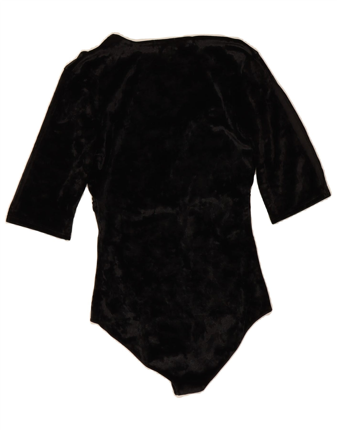 TEZENIS Womens Velvet 3/4 Sleeve Bodysuit UK 12 Medium Black Vintage Tezenis and Second-Hand Tezenis from Messina Hembry 