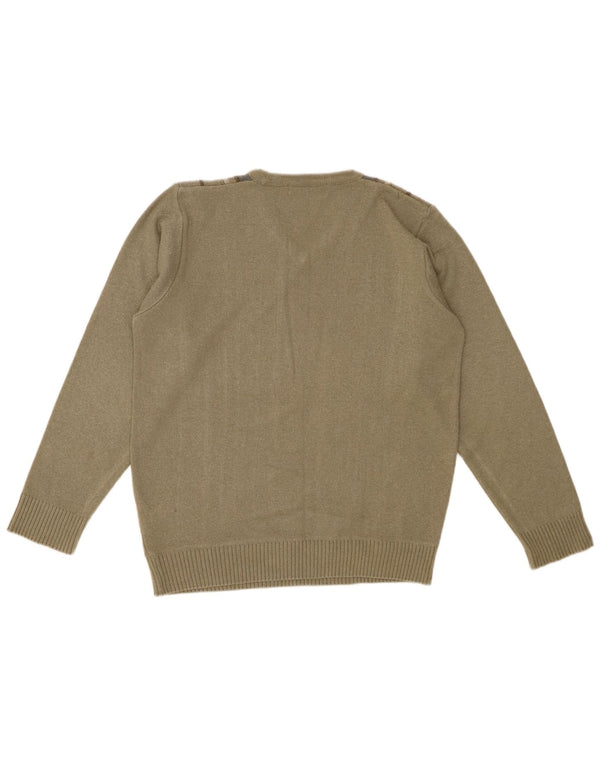 EWM Herre V-hals sweater Small Khaki stribet bomuld