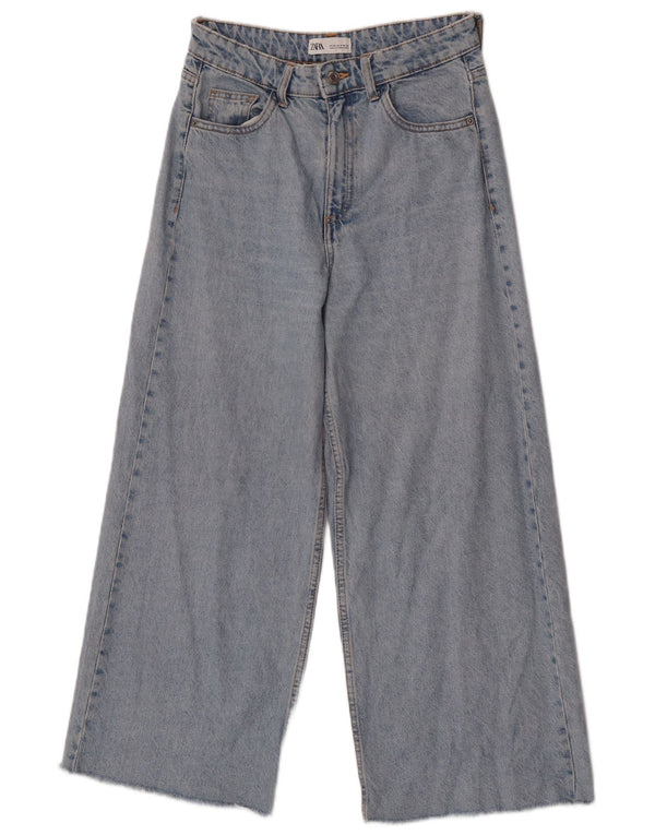 Zara Womens High Waist Wide Leg Jeans EU 36 XS W26 L25 Blue Cotton