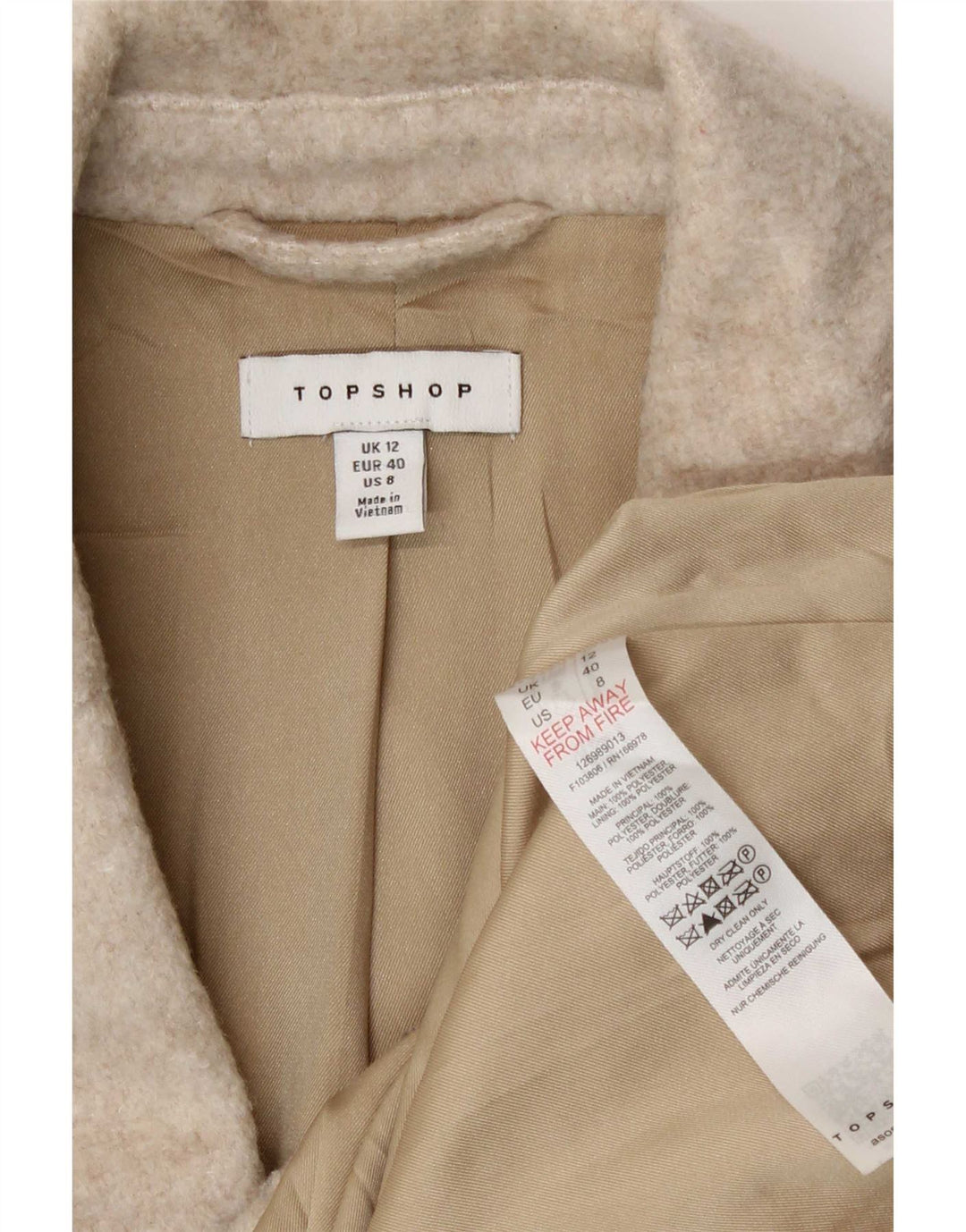 Topshop Veste Blazer 3 Boutons Femme UK 12 Polyester Beige Moyen