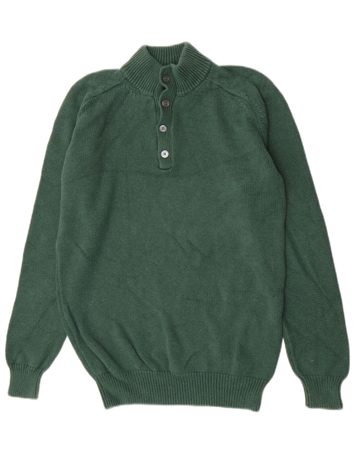 Massimo Dutti Mens Button Neck Jumper Sweater Large Green Cotton