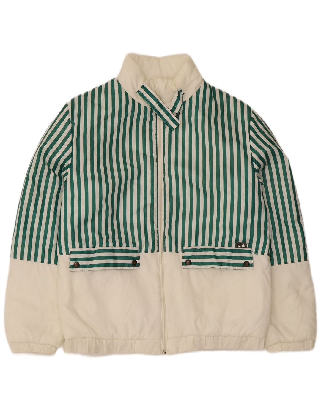 Vintage Herren Bomberjacke IT 46 Kleines grün gestreiftes Polyester