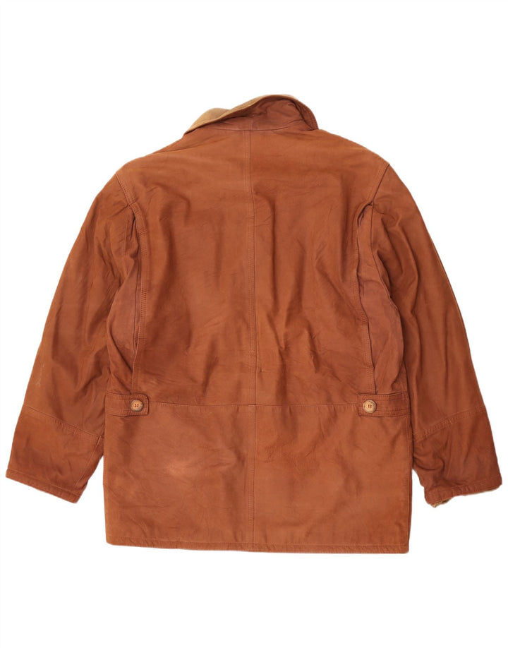 Vintage Mens Leather Jacket IT 50 Large Brown Colourblock