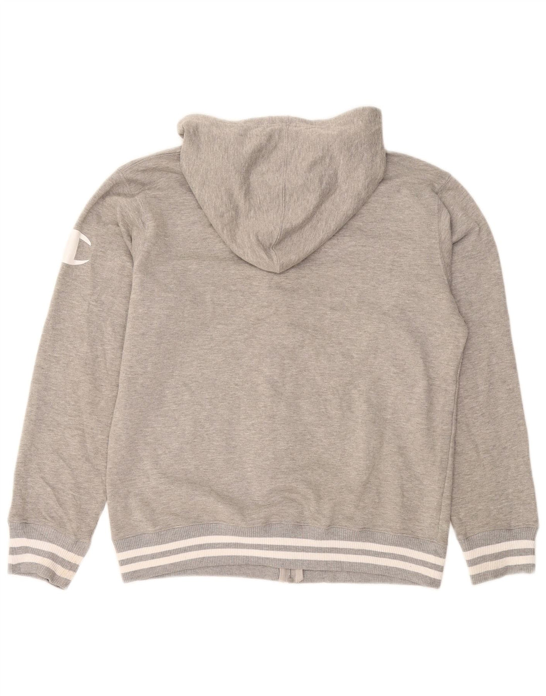 CHAMPION Mens Graphic Zip Hoodie Sweater Large Grey