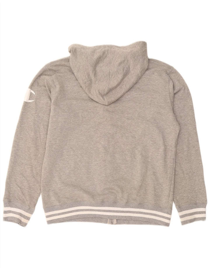 CHAMPION Mens Graphic Zip Hoodie Sweater Large Grey