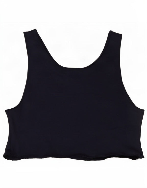 Vintage Damen Crop Weste Top UK 14 Medium Marineblau Baumwolle