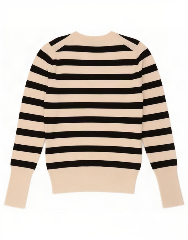 Zara Womens Crew Neck Jumper Sweater UK 8 Small Off White Striped Viscose