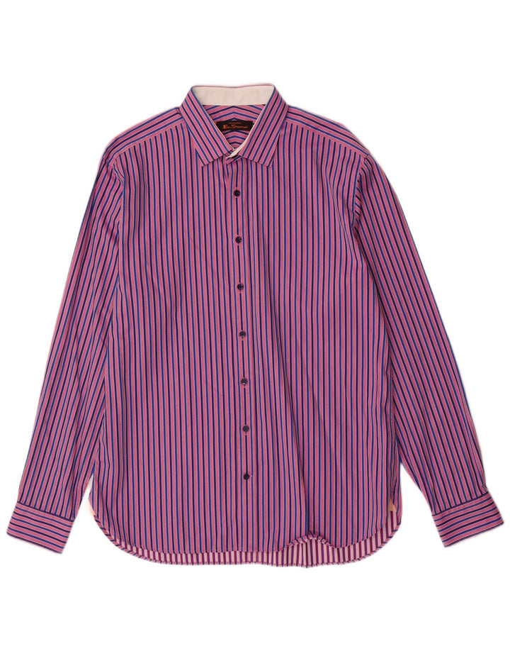 BEN SHERMAN Mens Shirt Size 16 Large Pink Striped Cotton