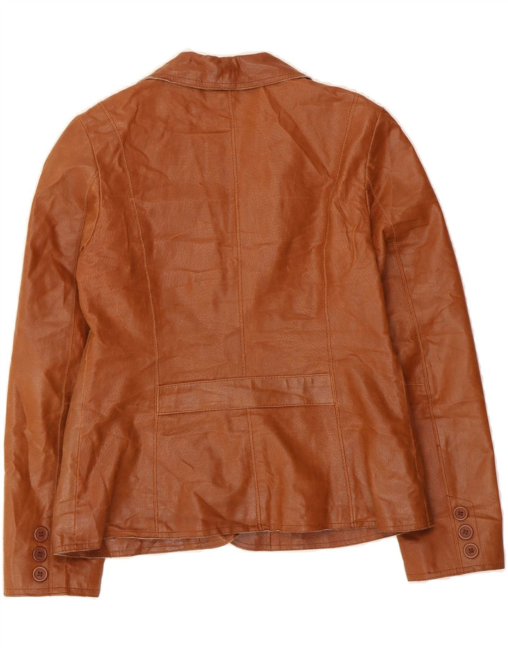 BAY Womens Leather 3 Button Blazer Jacket UK 14 Medium Brown Leather Vintage Bay and Second-Hand Bay from Messina Hembry 