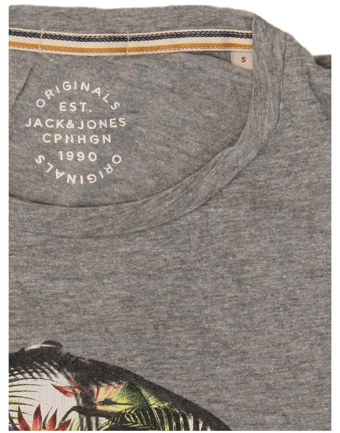 JACK & JONES Mens Graphic T-Shirt Top Small Grey Flecked