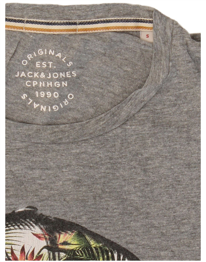 JACK & JONES Mens Graphic T-Shirt Top Small Grey Flecked