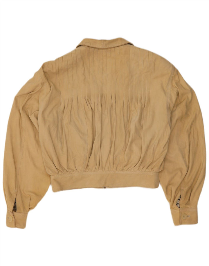 Lamatta Womens Oversized Crop Suede Bomber Jacket UK 16 Large Beige Leather