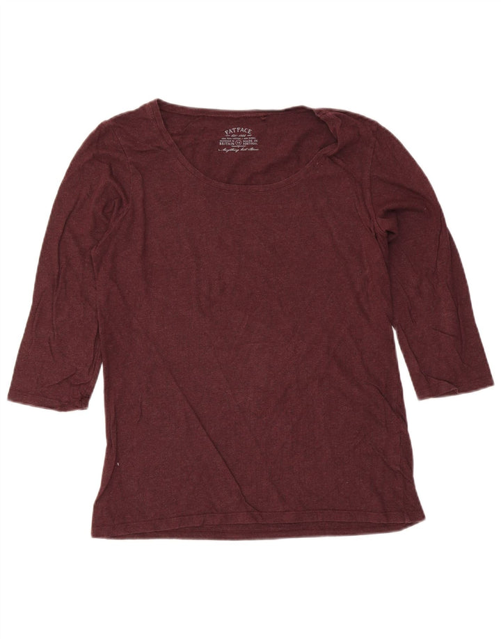 Fat Face Womens Top 3/4 Sleeve UK 14 Medium Burgundy Cotton