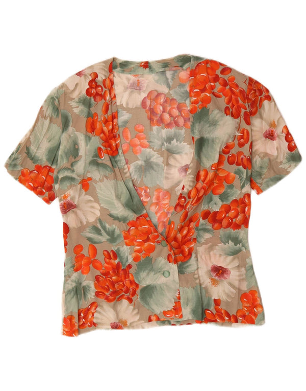 Vintage Kvinders Kortærmet Skjorte Bluse UK 14 Large Multicolored Floral