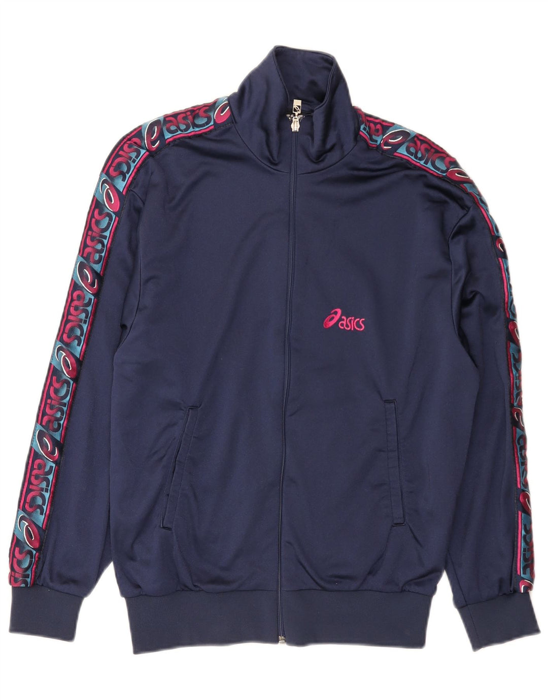 Asics Mens Graphic Tracksuit Top Jacket IT 46 Small Navy Blue Colourblock