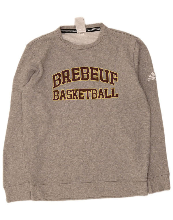 Adidas Mens Brebeuf Basketball Graphic Sweatshirt Jumper Medium Grey Cotton