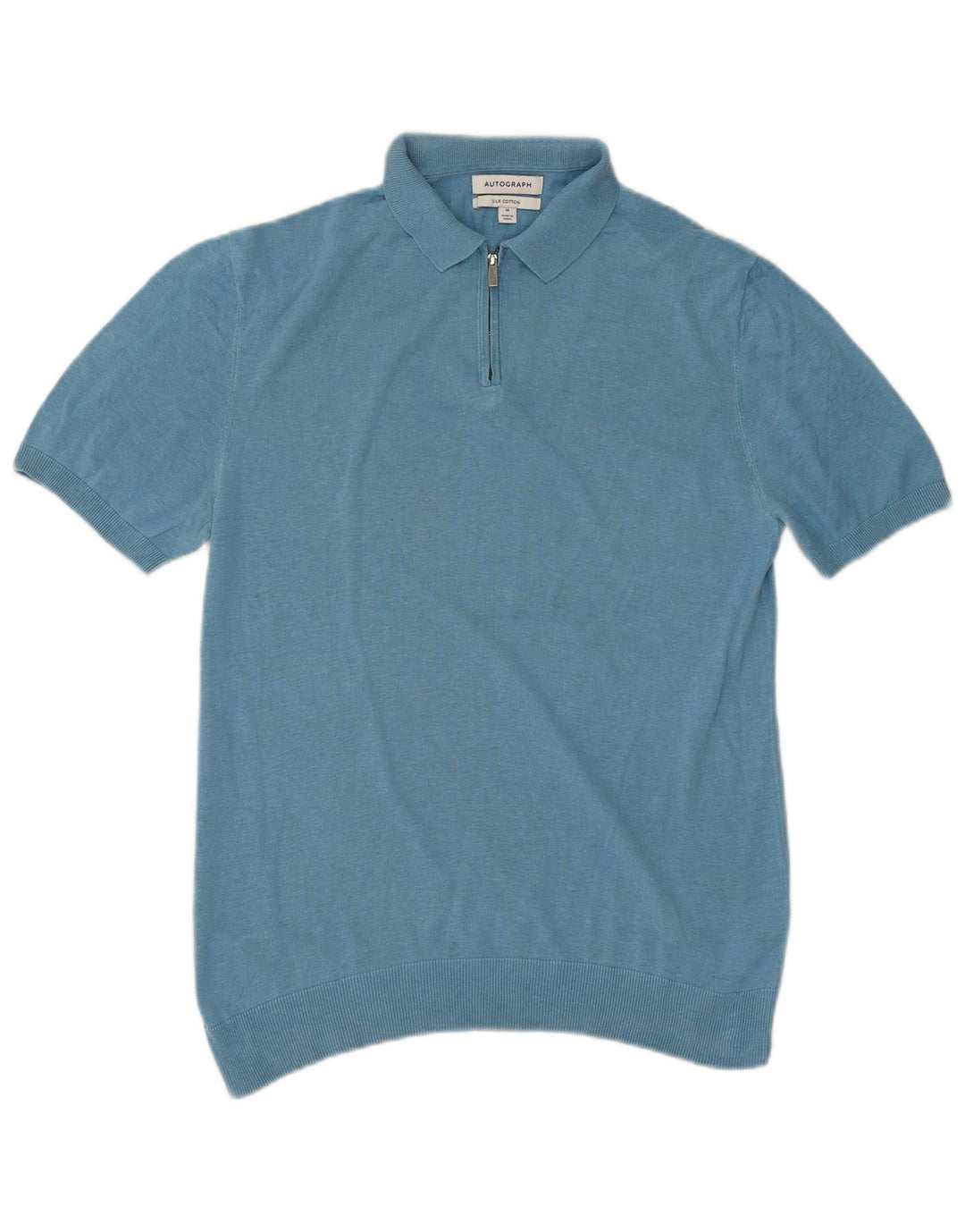 Polo autografata da uomo Marks & Spencer in seta blu medio