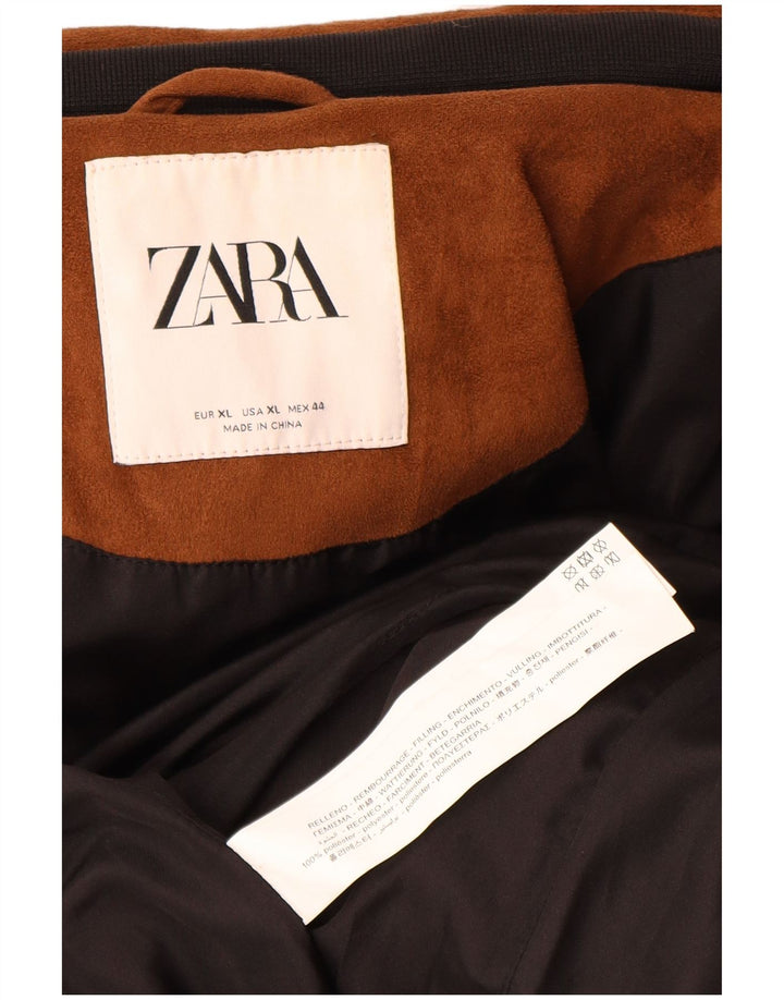 Jaqueta acolchoada masculina Zara UK 42 XL marrom poliéster
