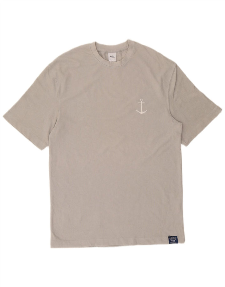 Zara Mens T-Shirt Top Medium Grey Cotton