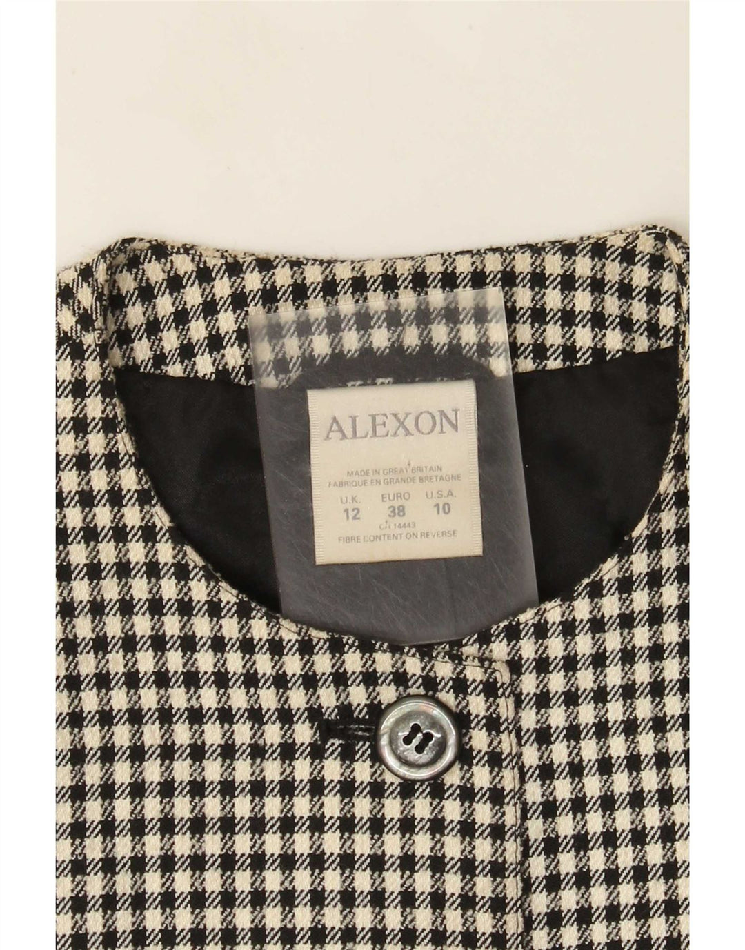 ALEXON Dame Loose Fit Overfrakke UK 12 Medium Black Houndstooth Polyester