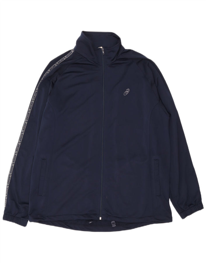 Asics Mens Graphic Tracksuit Top Jacket XL Navy Blue Polyester