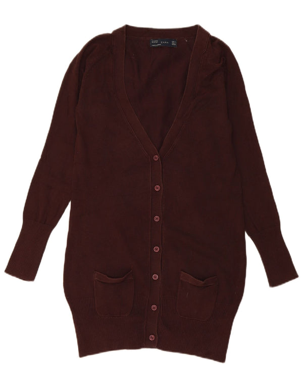 Zara Γυναικείο Ζακέτα Longline UK 10 Small Brown Βαμβακερό
